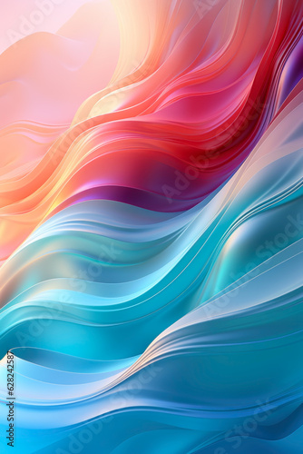 Abstract background with translucent neon colored waves. Generative AI