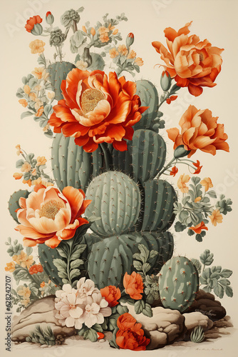 Beautiful vintage cactus paintings generative ai