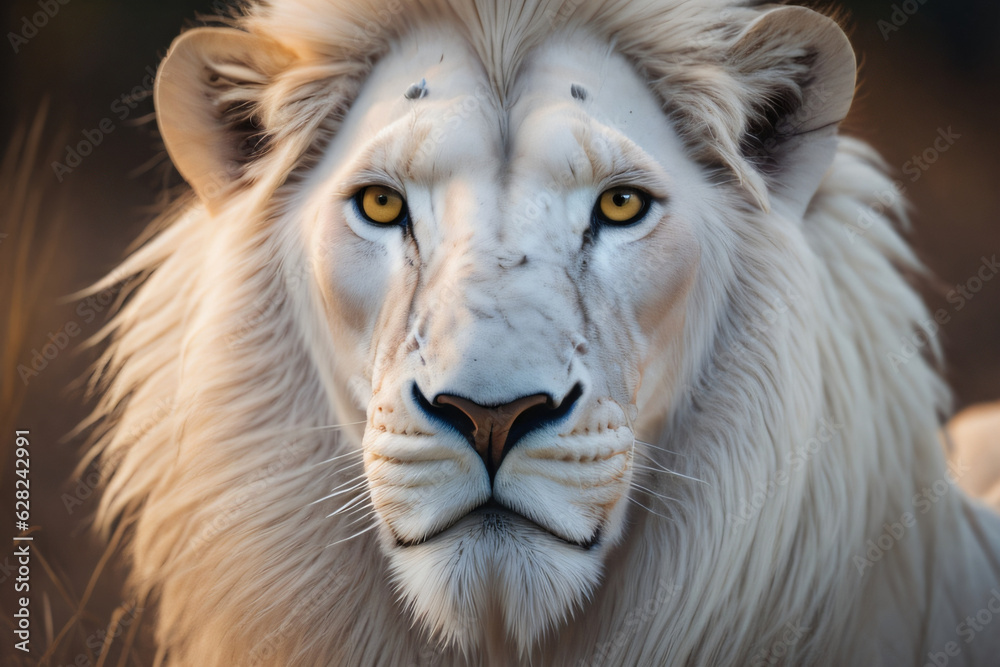 Portrait of white lion, close up