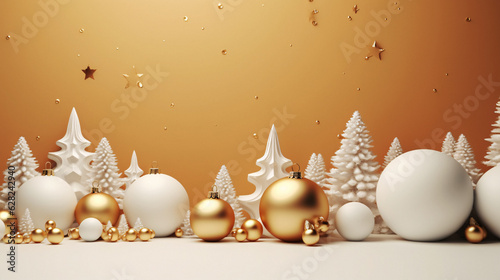 Beautifully Decorated Christmas Ornaments on a Table with a Shimmering Gold Background, Generative AI