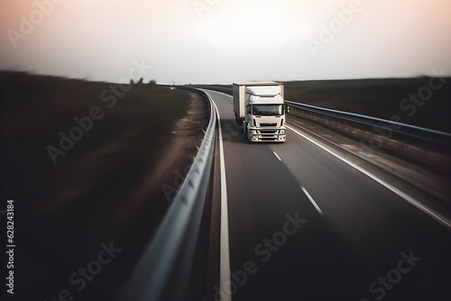 white truck tir speed transport goods on highway road street