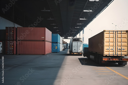 cargo container truck parked loading at dock warehouse cargo shipment industry freight truck transportation shipping warehousing logistics