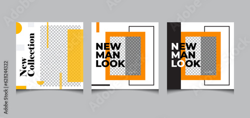 Set three similer of Social media post design, social media banner blog fashion sale promotion, instagram, facebook and all media marketing square vector banners for social networks with white frame 