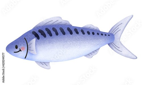 Cute Mackerel Fish Character. Marine life. Flat cartoon style vector illustration isolated on white background.