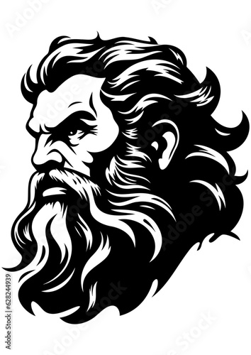 Head of greek god, vector portrait of poseidon