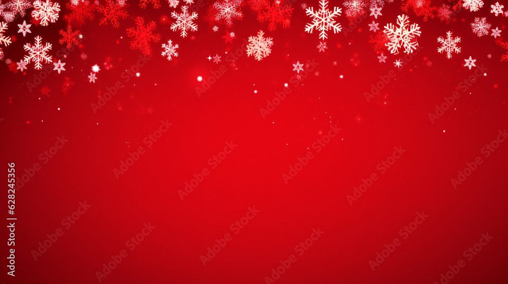 Vibrant Red Winter Wonderland with Snowflakes and Stars - Generative AI