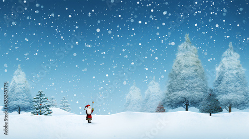 Enchanting Winter Wonderland with Santa Claus in the Heart of a Snowy Field, Generative AI