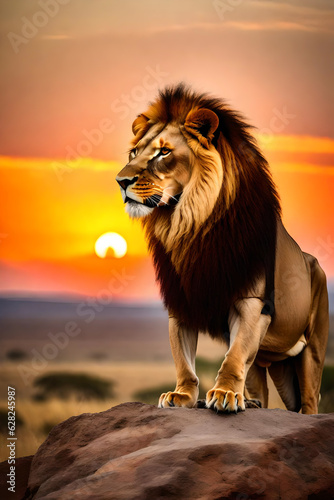 Lion in the Wild, sunset