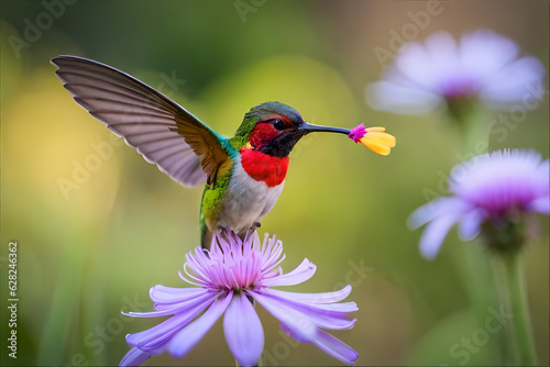 Hummingbird on flower. Ai generative © Mehroz