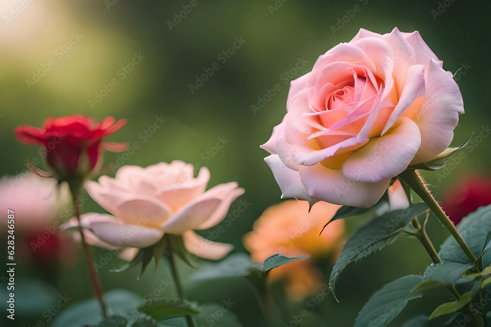 Pink roses in garden. Ai generative