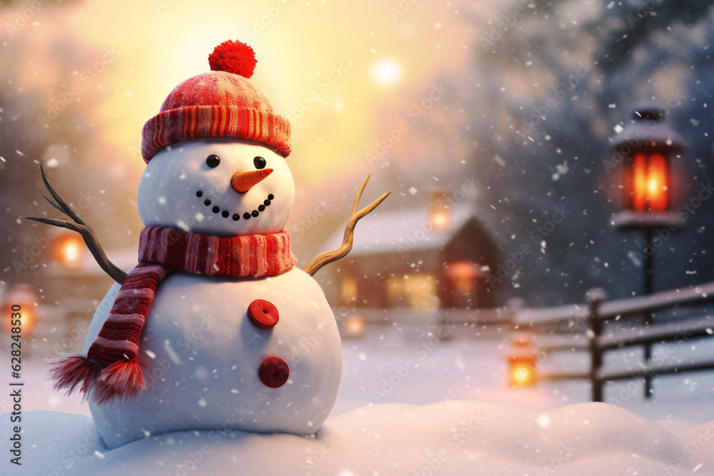 Charming Snowman Standing Proudly in a Winter Wonderland, Generated by Generative AI