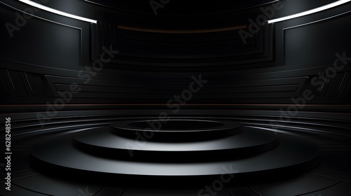 Futuristic Room in Black Colors with beautiful Lighting. Stunning Background for Product Presentation.