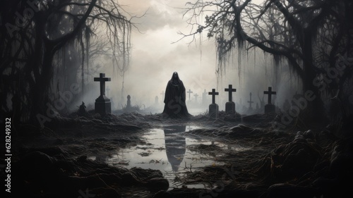skeleton in the cemetery