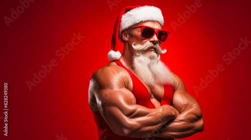 Santa Claus  as a body builder, muscles, Christmas
