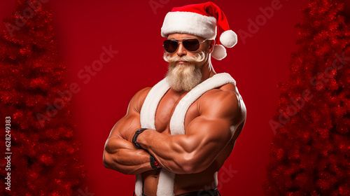 Santa Claus  as a body builder, muscles, Christmas