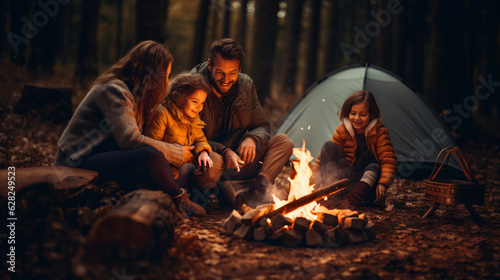Happy family camping in nature