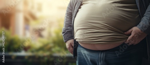 A close-up shot of fat and overweight man belly