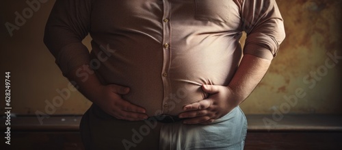 A close-up shot of fat and overweight man belly