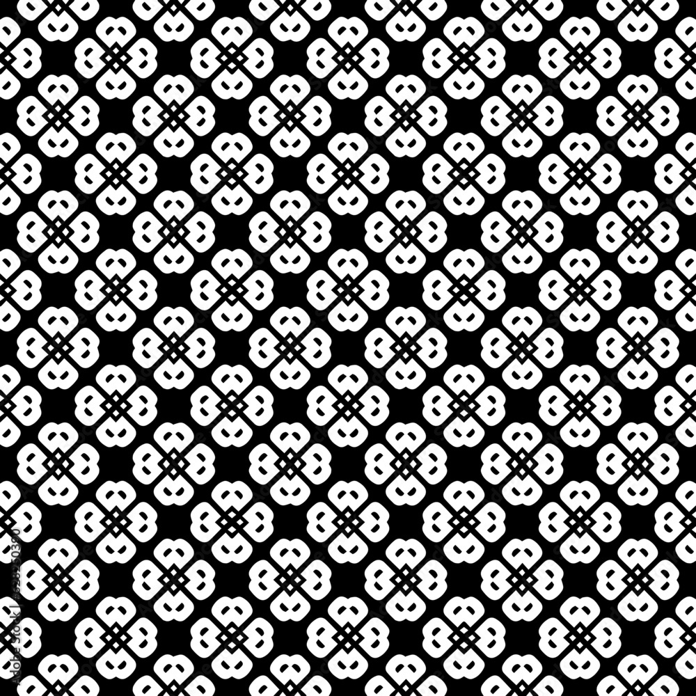 Black and white seamless abstract pattern. Background and backdrop. Grayscale ornamental design. Mosaic ornaments. Vector graphic illustration. EPS10.