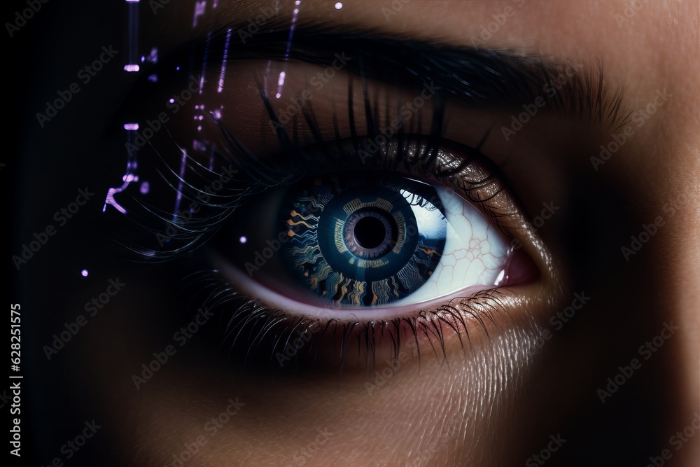 Illustration of a detailed and vibrant close-up of a person's mesmerizing blue eye created using generative AI