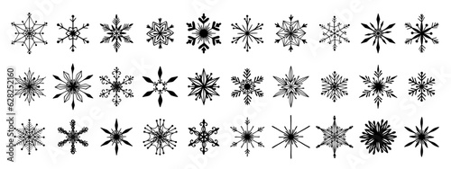 Collection of various snowflakes. Vector graphics. 