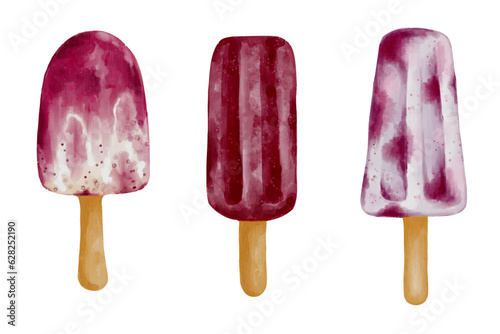 Set of fruit watercolor ice cream.Vector graphics.
