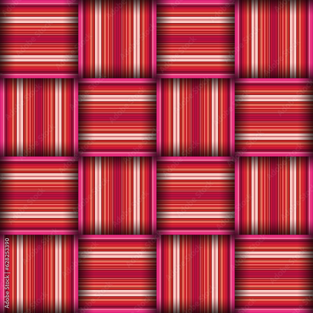 Abstract seamless woven pattern texture. Square seamless pattern. Red Stripes. Pink Lines and squares.