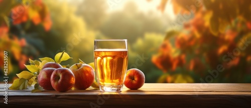 Foto Apple cider on table with apples