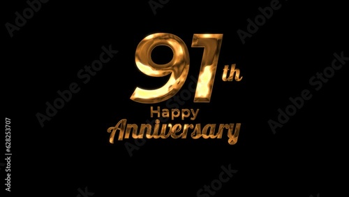 Animated text happy anniversary  91th gold 4K, birthday, celebration, moment, gold moment photo