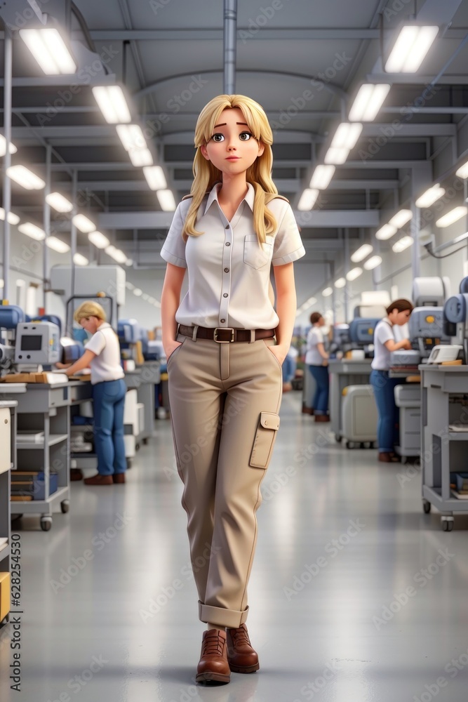 Fototapeta premium beautiful blonde woman in the production line of the textile factory.