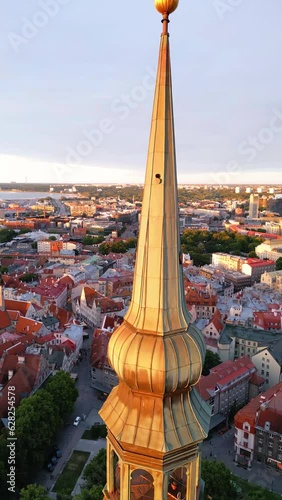 Vertical aerial view.  View of a city Tallinn Estonia, old medieval town