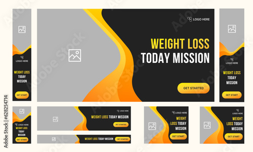Customizable gym and fitness social media post template design, Set of editable web banner design, fully editable vector eps 10 file format