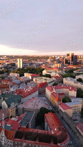Vertical aerial view.  View of a city Tallinn Estonia, old medieval town