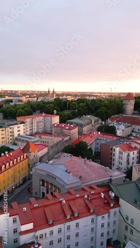 Vertical aerial view.  View of a city Tallinn Estonia, old medieval town
