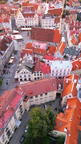 Vertical aerial view.  View of a city Tallinn Estonia, old medieval town