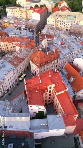 Vertical aerial view.  View of a city Tallinn Estonia, old medieval town