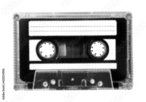 Foto compact audio cassette tape isolated halftone effect collage element for mixed m