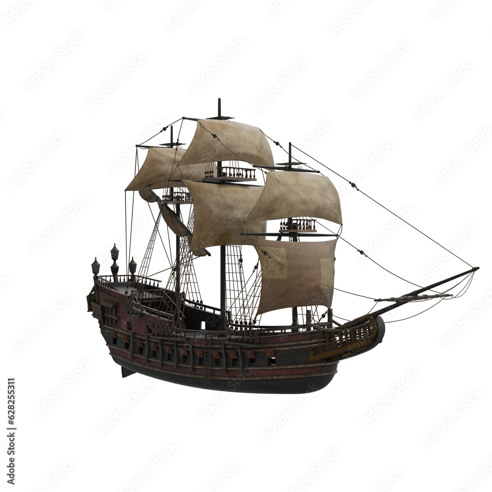 Naklejka premium 3d rendering pirate ship fantasy isolated