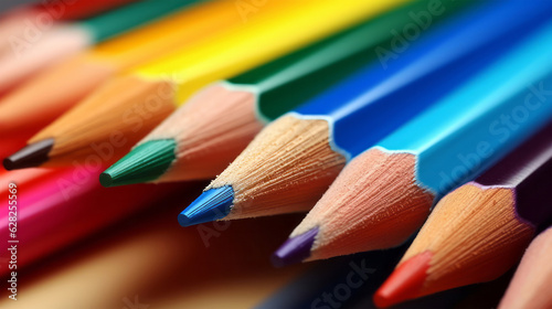 back to school - Colored Pencils - A colorful arrangement of pencils - Rainbow coloring pencils closeup macro photograph