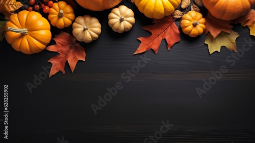 Fotografie, Obraz A festive autumn table filled with various types of pumpkins- Fall Leaves Decor