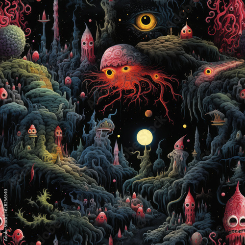 phantasmagoria surreal seamless pattern. fantasy world