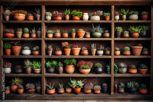 Lavish Display of Succulents on a Wooden Stand  Generative AI