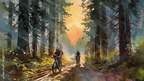 Images depict cyclists riding through scenic routes, forests, mountains, or along coastal paths, symbolizing exploration and the joy of outdoor cycling