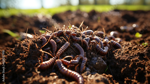 Many living earthworms for fishing in the soil, background Generative AI © Nataliia