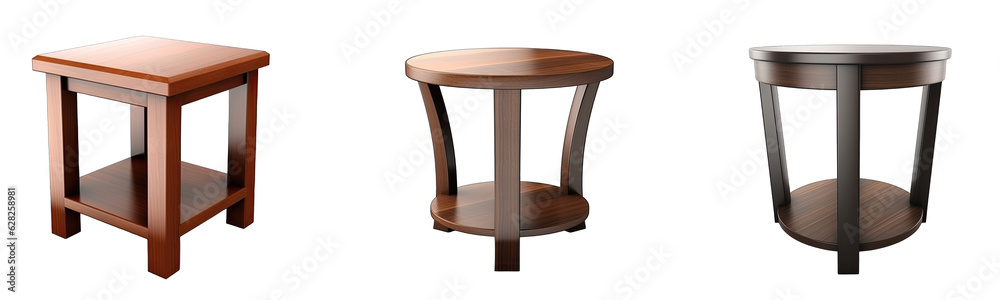 Collection of wooden tables on transparent background, generative ai Collection of wooden tables on transparent background, generative ai
