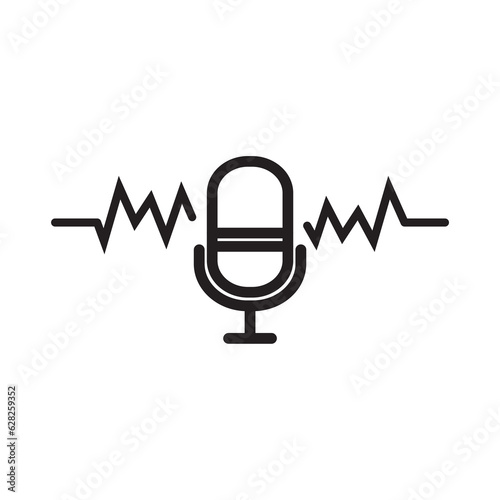 Microphone iconline, Stroke vector elements for trendy design. Retro microphone vector with effect. Simple pictograms for mobile concept and web apps. Vector line icons isolated in white background. photo