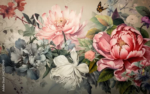 Obraz A wallpaper with a floral pattern that says. spring