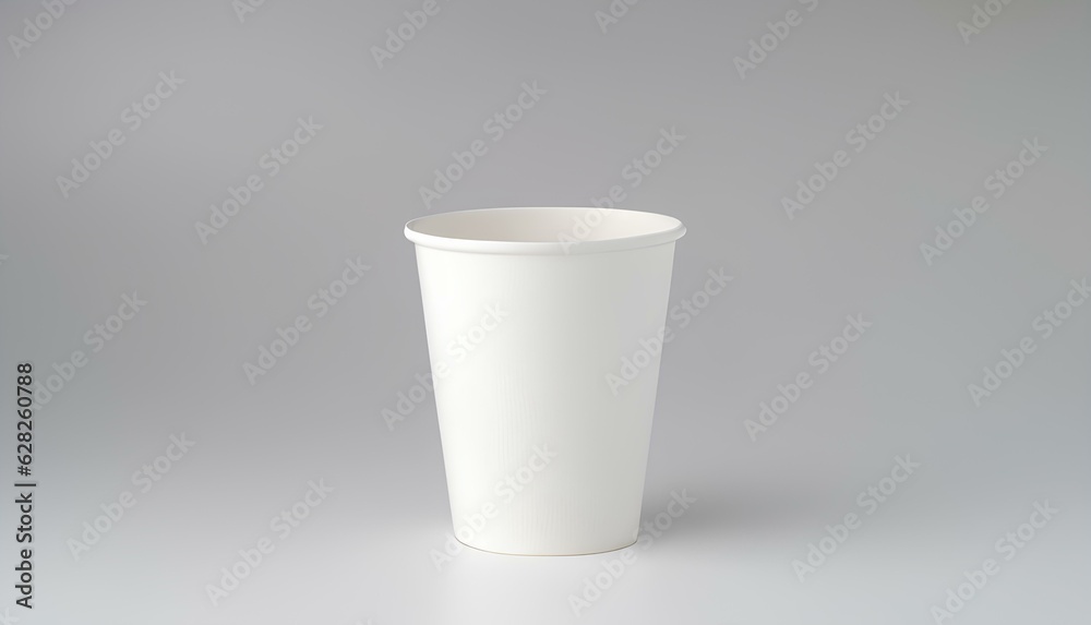 Disposable White Paper Cup for Drinks Mockup on White Table with Gray Background Disposable White Paper Cup for Drinks Mockup on White Table with Gray Background