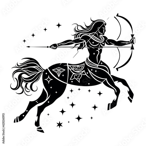 Sagittarius Horse Archer Centaur Logo Vector Design, Zodiac signs horoscope astrology symbol, Isolated on White Background.