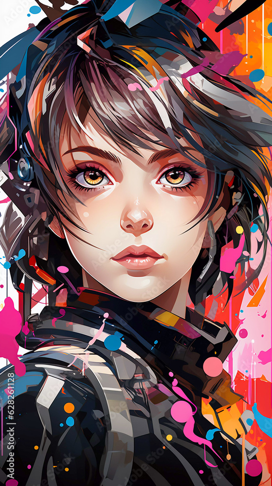 Obraz premium Ethereal Anime Beauty: Portrait Illustration of a Mesmerizing Anime Girl, Generative AI